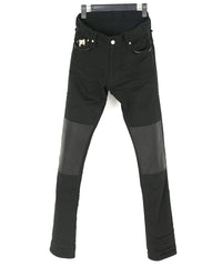 11oz Organic Cotton Stretch Denim "TIGHT JOE" Tight Straight Jeans ONE WASH & LEATHER W KNEES , POCKET / BLACK