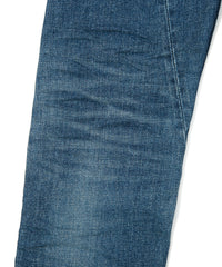 12.5oz Organic Cotton Stretch Denim "TIGHT JOE" Tight Straight Jeans USED PROCESSING & LEATHER W KNEES , POCKET / INDIGO