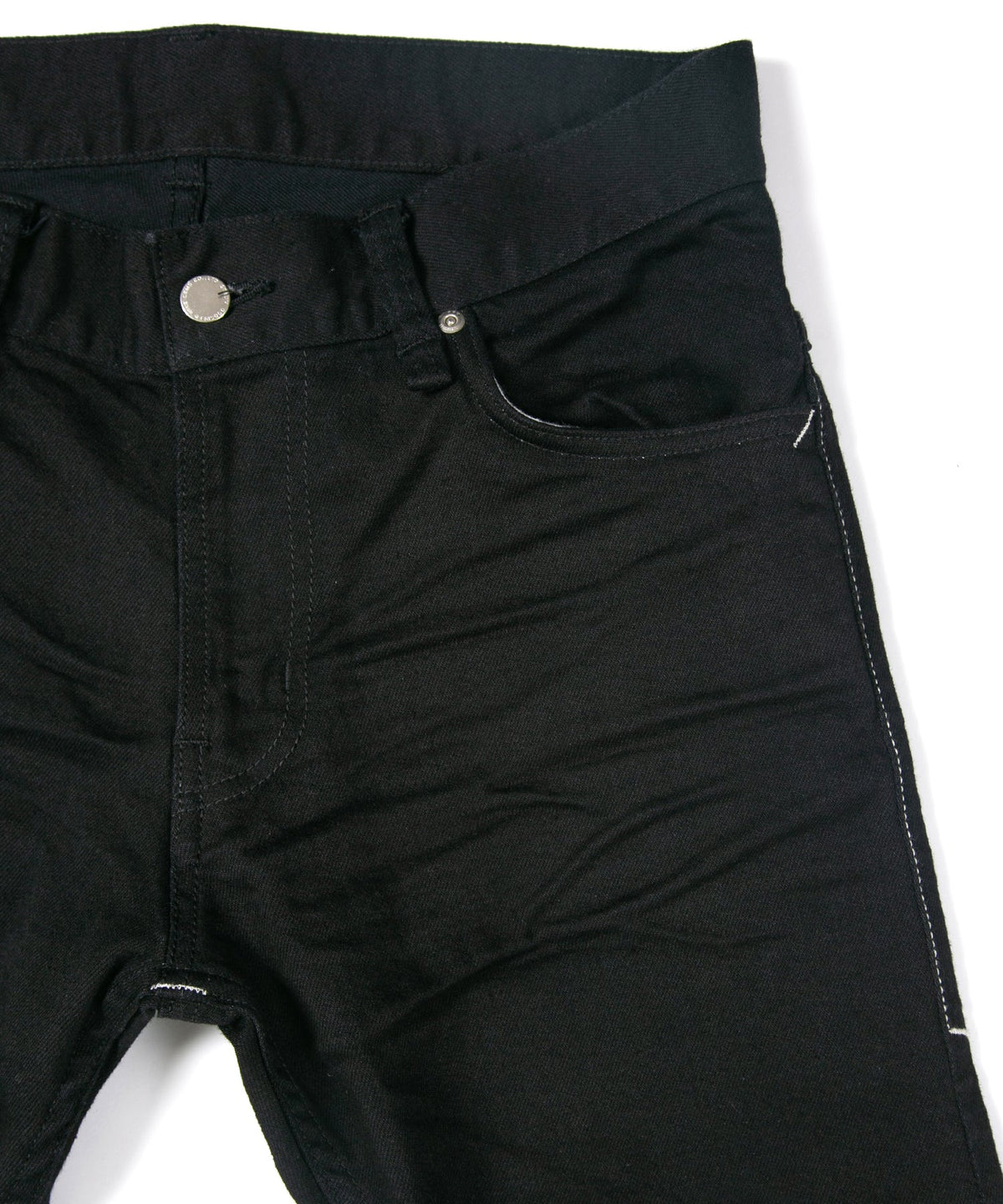 11oz Organic Cotton Stretch Denim "TIGHT JOE" Tight Straight Jeans ONE WASH & LEATHER W KNEES , POCKET / BLACK