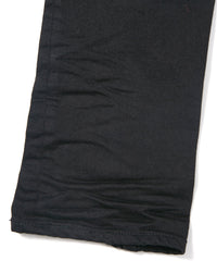 11oz Organic Cotton Stretch Denim "TIGHT JOE" Tight Straight Jeans ONE WASH & LEATHER W KNEES , POCKET / BLACK