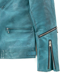 Japan Vegetable Full tanning Calf skin Garment Burning Dyed "SPEEDER" Double Riders / BLUE GREEN