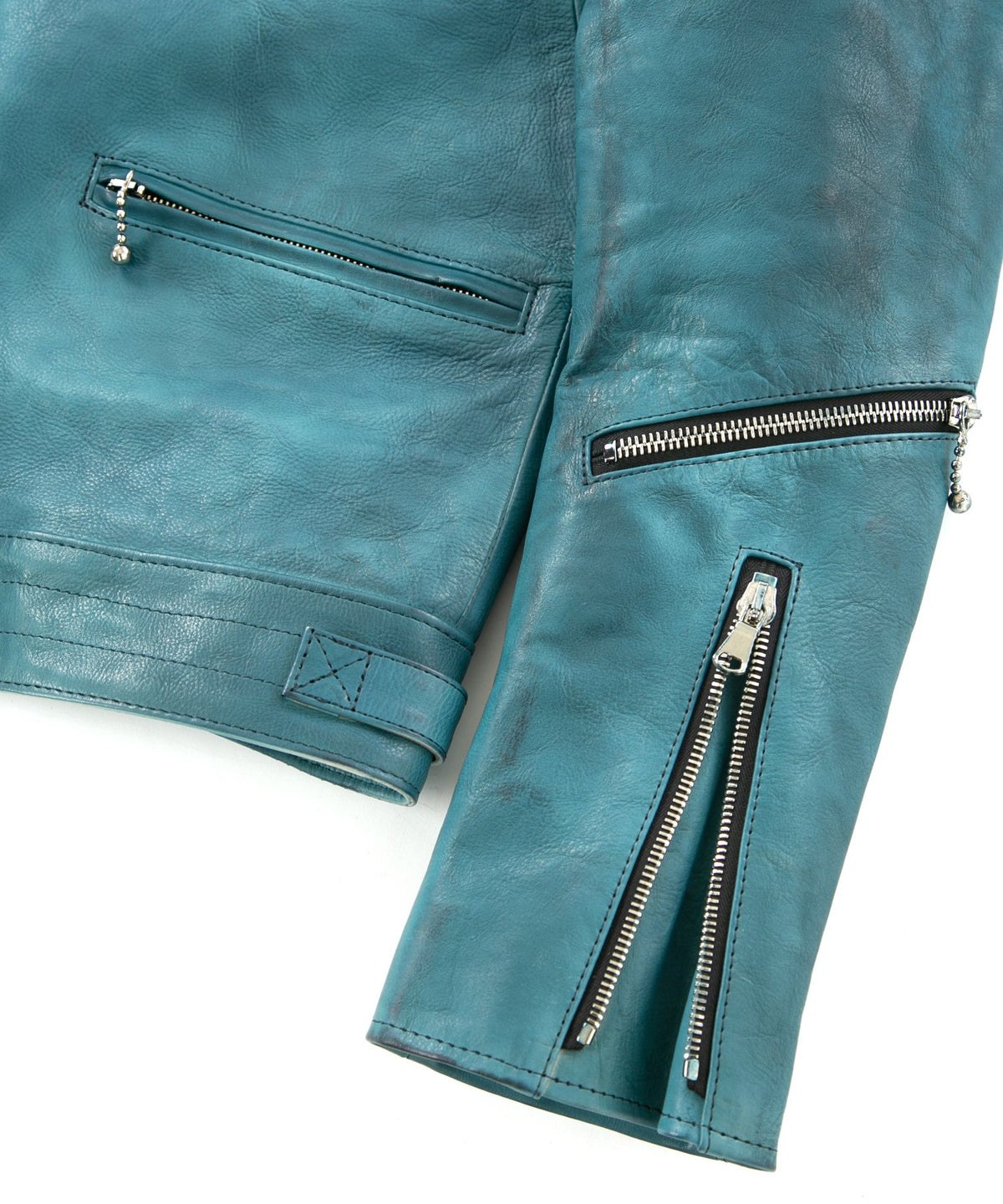 Japan Vegetable Full tanning Calf skin Garment Burning Dyed "SPEEDER" Double Riders / BLUE GREEN