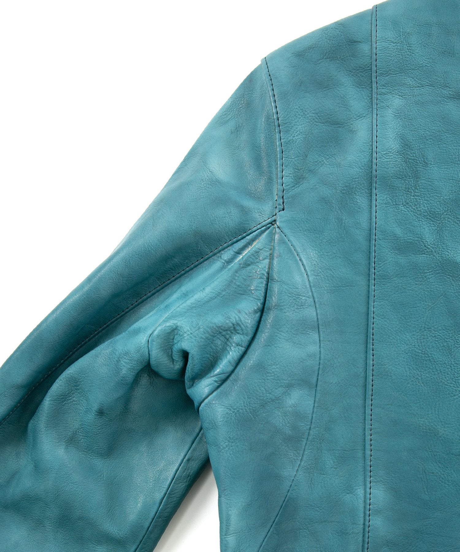 画像をギャラリービューアに読み込む, フルタンニン鞣し ジャパンカーフスキン Burning dyed - 製品燃焼染め SPEEDER ダブルライダースジャケット - BLUE GREEN