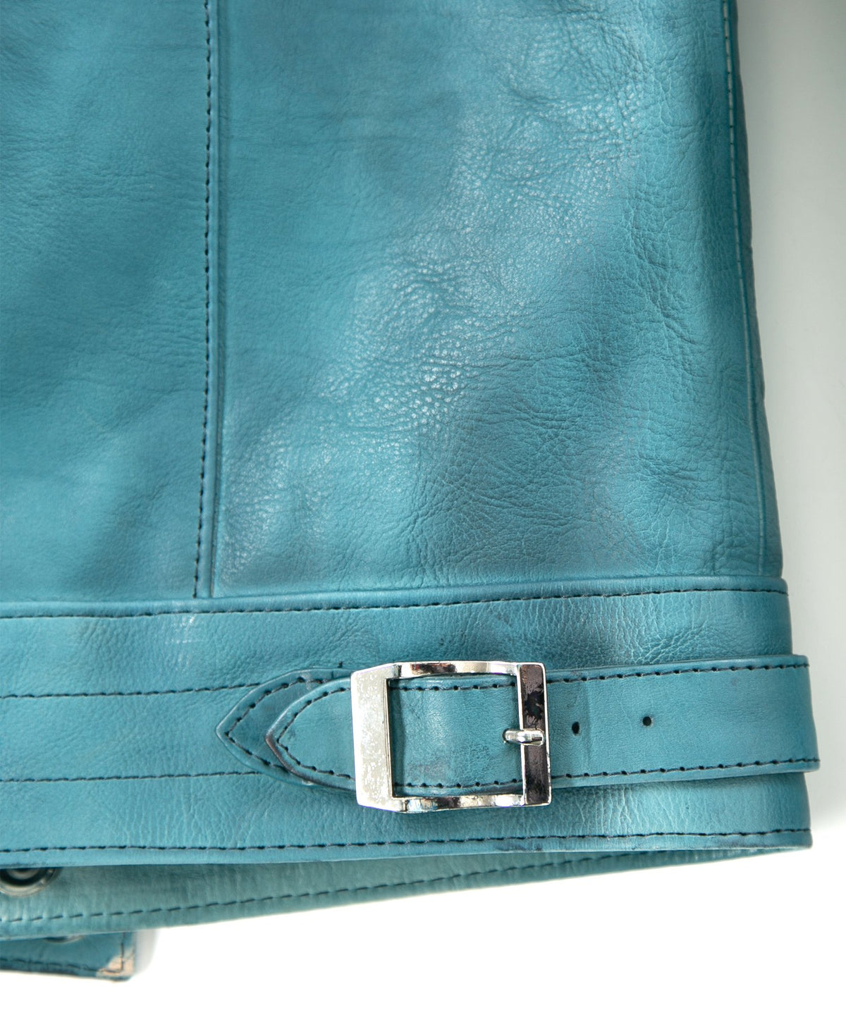 Japan Vegetable Full tanning Calf skin Garment Burning Dyed "SPEEDER" Double Riders / BLUE GREEN