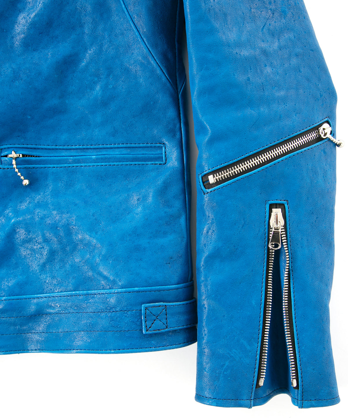 フルタンニン ピット鞣し シュリンク ホースハイド SPEEDER ダブルライダースジャケット - BLUE
