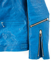 フルタンニン ピット鞣し シュリンク ホースハイド SPEEDER ダブルライダースジャケット - BLUE