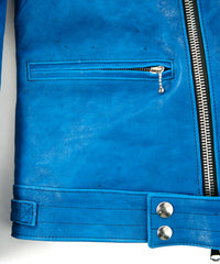 フルタンニン ピット鞣し シュリンク ホースハイド SPEEDER ダブルライダースジャケット - BLUE