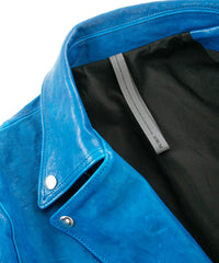フルタンニン ピット鞣し シュリンク ホースハイド SPEEDER ダブルライダースジャケット - BLUE