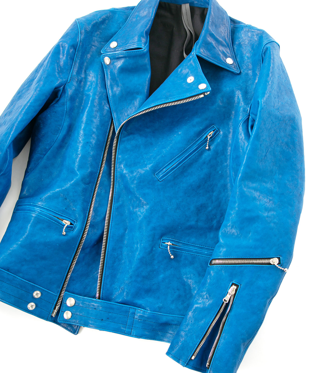 フルタンニン ピット鞣し シュリンク ホースハイド SPEEDER ダブルライダースジャケット - BLUE