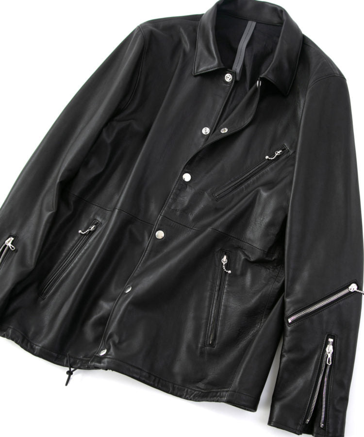 Italian Oil Lambskin Coach Jacket / BLACK