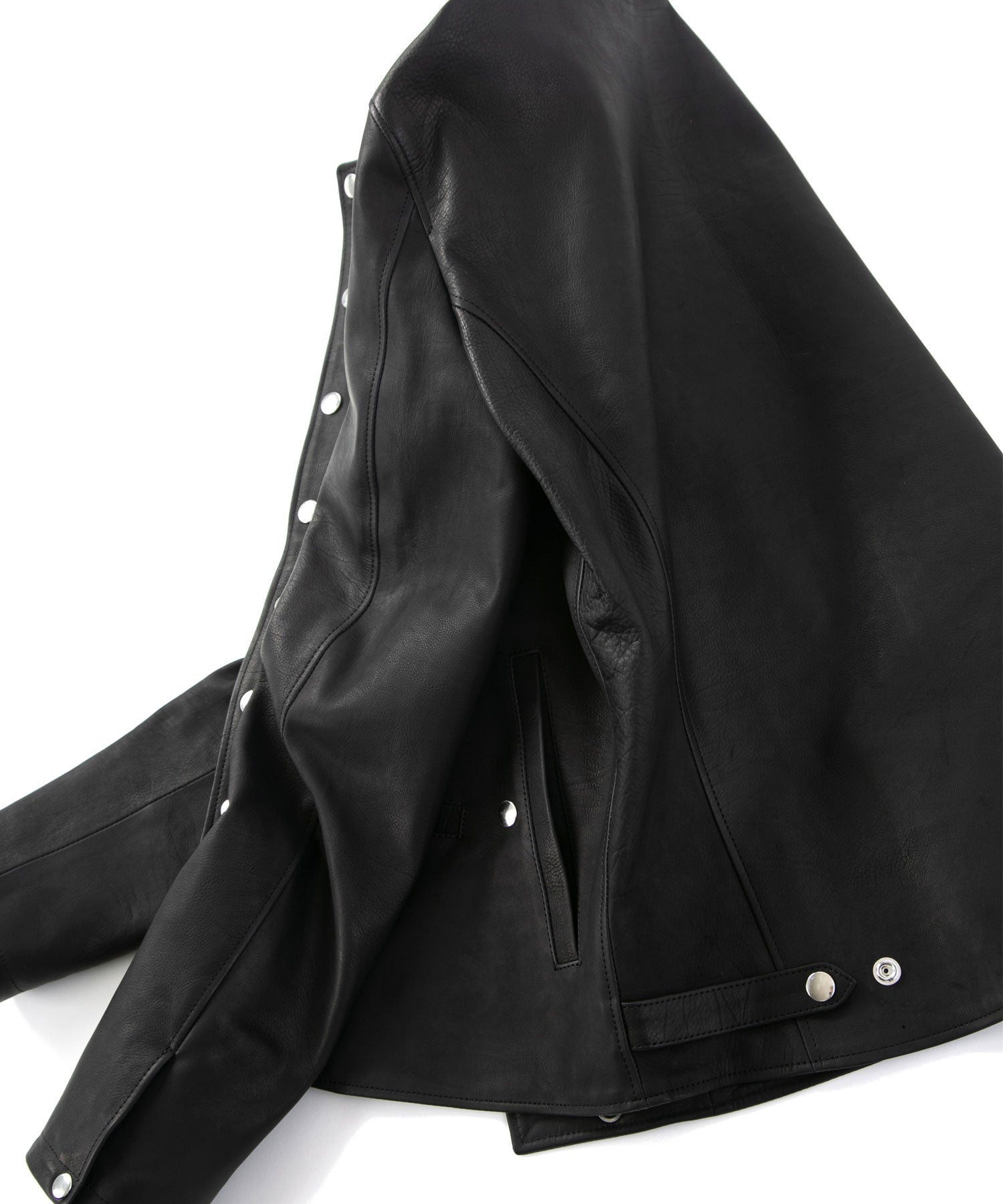 地生オイルカーフ INDIE ナポレオンライダースジャケット - BLACK