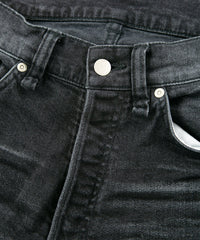11oz オーガニックコットン ストレッチデニム 1977 レギュラーストレート ユーズド加工 / BLACK