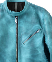 Japan Vegetable Full tanning Calf skin Garment Burning Dyed "SLATER" Single Riders / GUNBLUE / BLUE GREEN