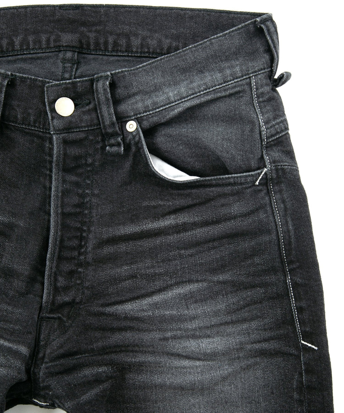 11oz オーガニックコットン ストレッチデニム 1977 レギュラーストレート ユーズド加工 / BLACK