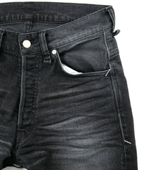 11oz オーガニックコットン ストレッチデニム 1977 レギュラーストレート ユーズド加工 / BLACK