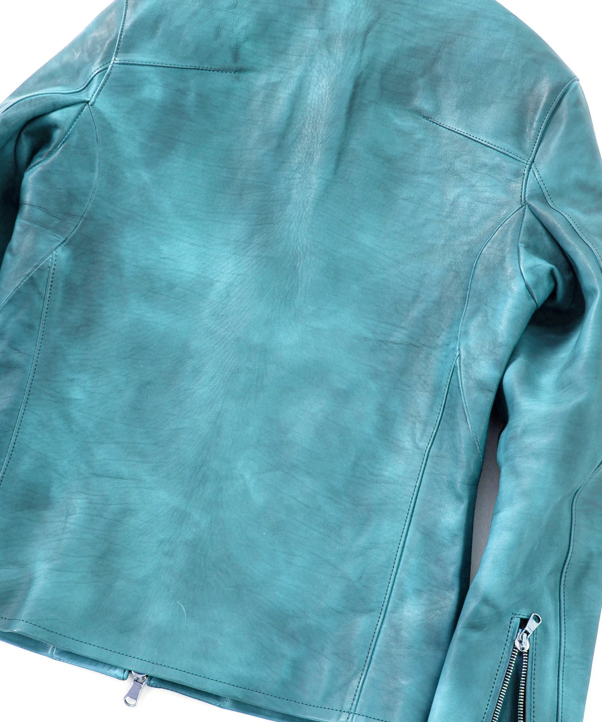 Japan Vegetable Full tanning Calf skin Garment Burning Dyed "SLATER" Single Riders / GUNBLUE / BLUE GREEN
