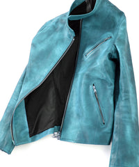 Japan Vegetable Full tanning Calf skin Garment Burning Dyed "SLATER" Single Riders / GUNBLUE / BLUE GREEN