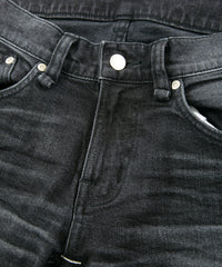 11oz Organic Cotton Stretch Denim "SKINNY JOHN" Skinny Jeans USED PROCESSING / BLACK