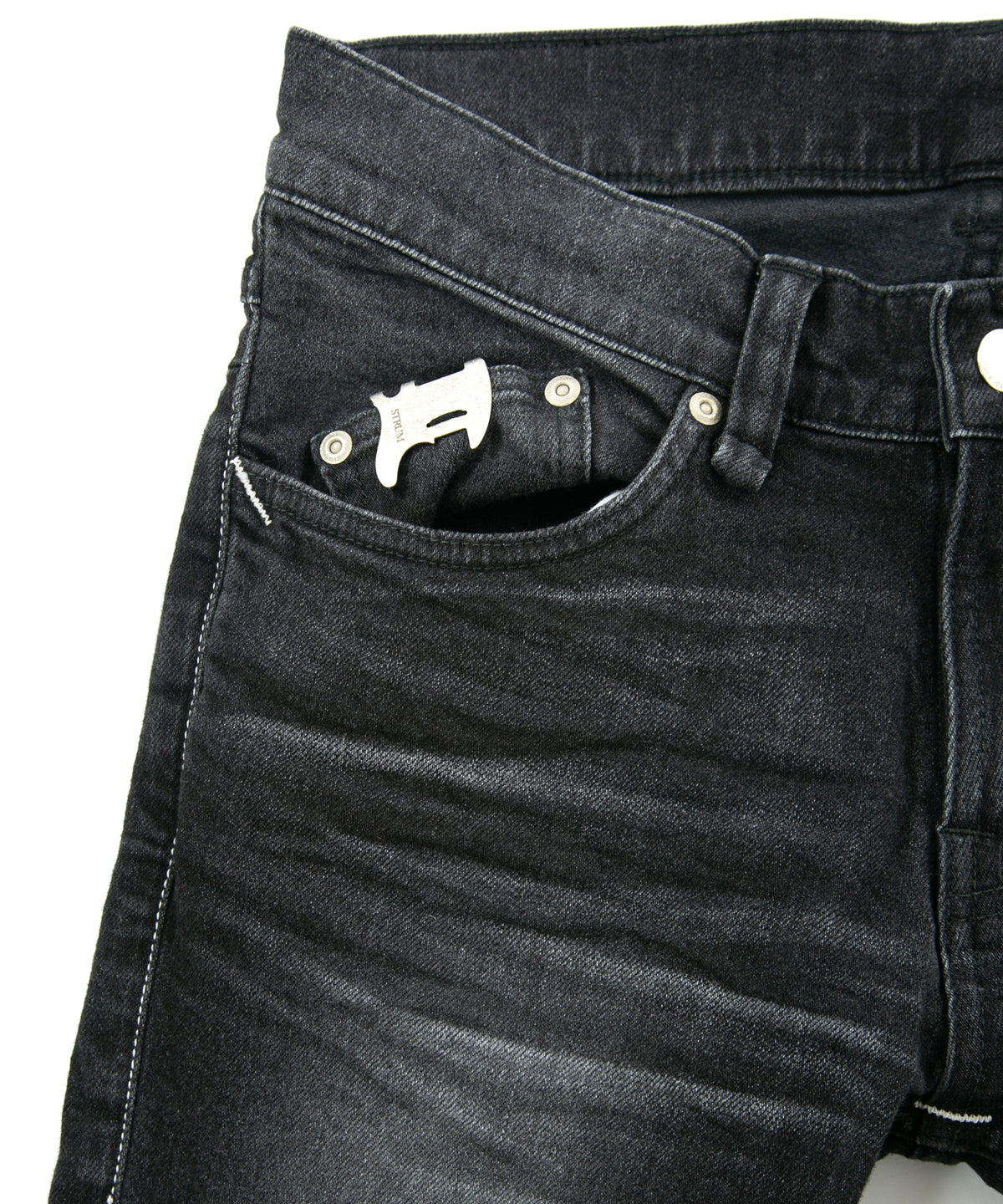 11oz Organic Cotton Stretch Denim "SKINNY JOHN" Skinny Jeans USED PROCESSING / BLACK