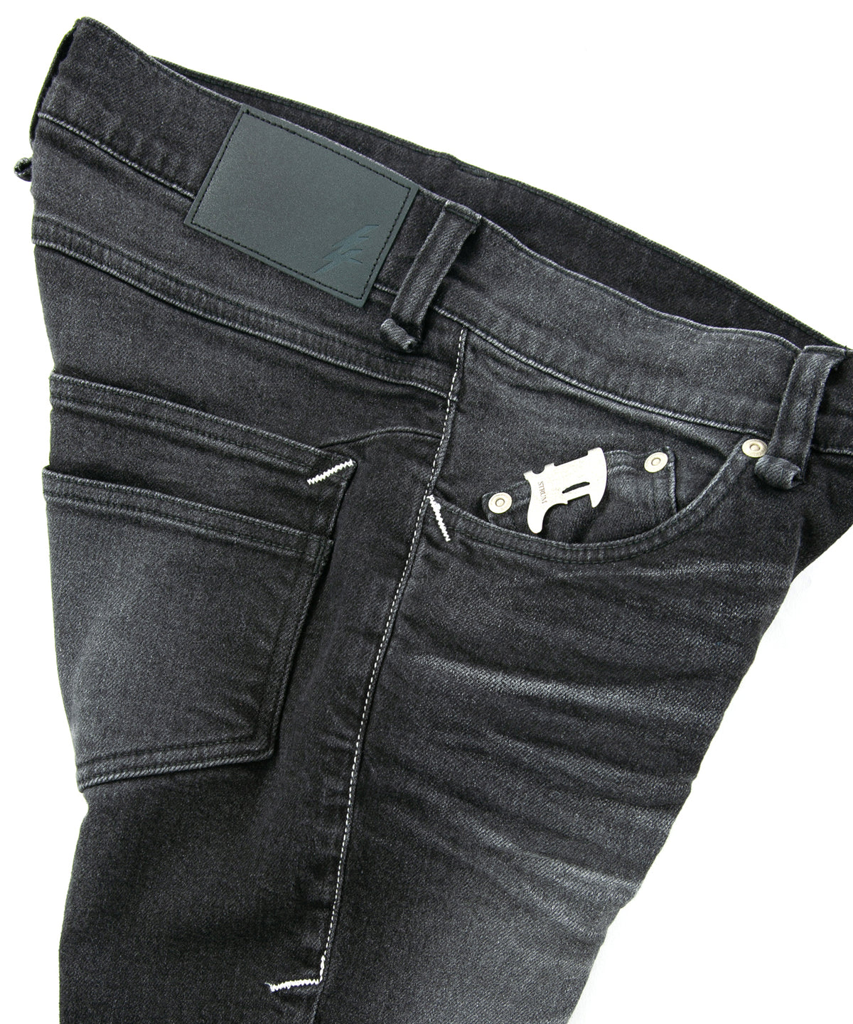 11oz Organic Cotton Stretch Denim "SKINNY JOHN" Skinny Jeans USED PROCESSING / BLACK