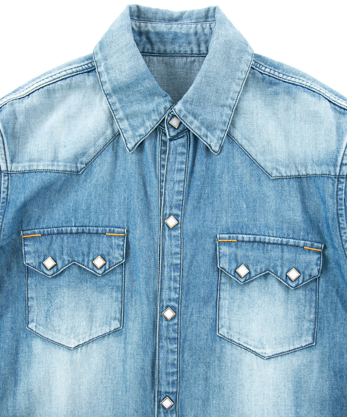 5.3oz Organic Cotton Denim "TRAVIS" Long Sleeved Western shirt / INDIGO