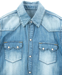 5.3oz Organic Cotton Denim "TRAVIS" Long Sleeved Western shirt / INDIGO