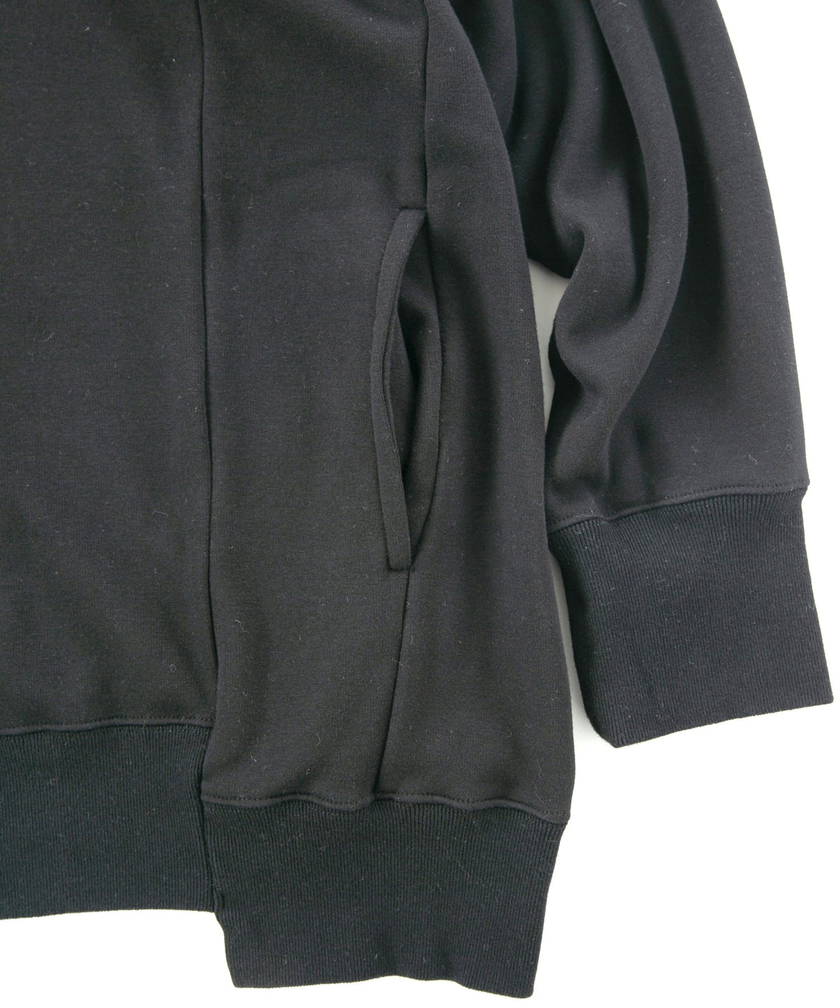 Stretch Cotton Polyester Knit Backside Velor finish High neck Hoodie - BLACK