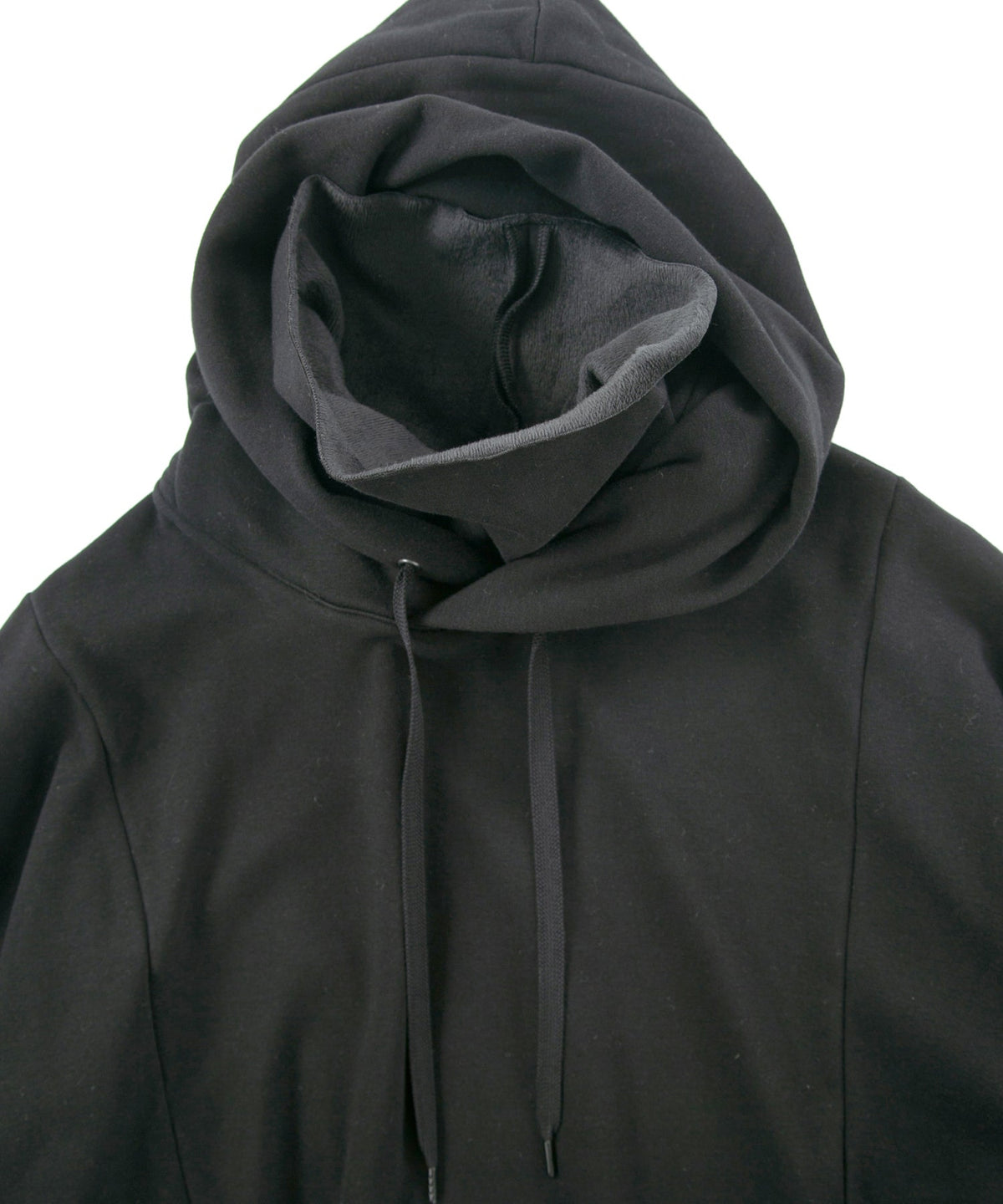 Stretch Cotton Polyester Knit Backside Velor finish High neck Hoodie - BLACK