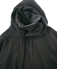 Stretch Cotton Polyester Knit Backside Velor finish High neck Hoodie - BLACK