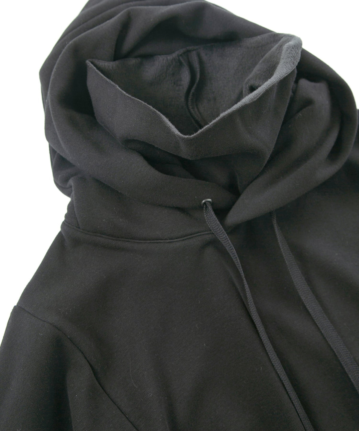 Stretch Cotton Polyester Knit Backside Velor finish High neck Hoodie - BLACK