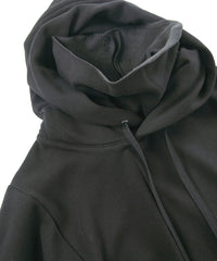 Stretch Cotton Polyester Knit Backside Velor finish High neck Hoodie - BLACK