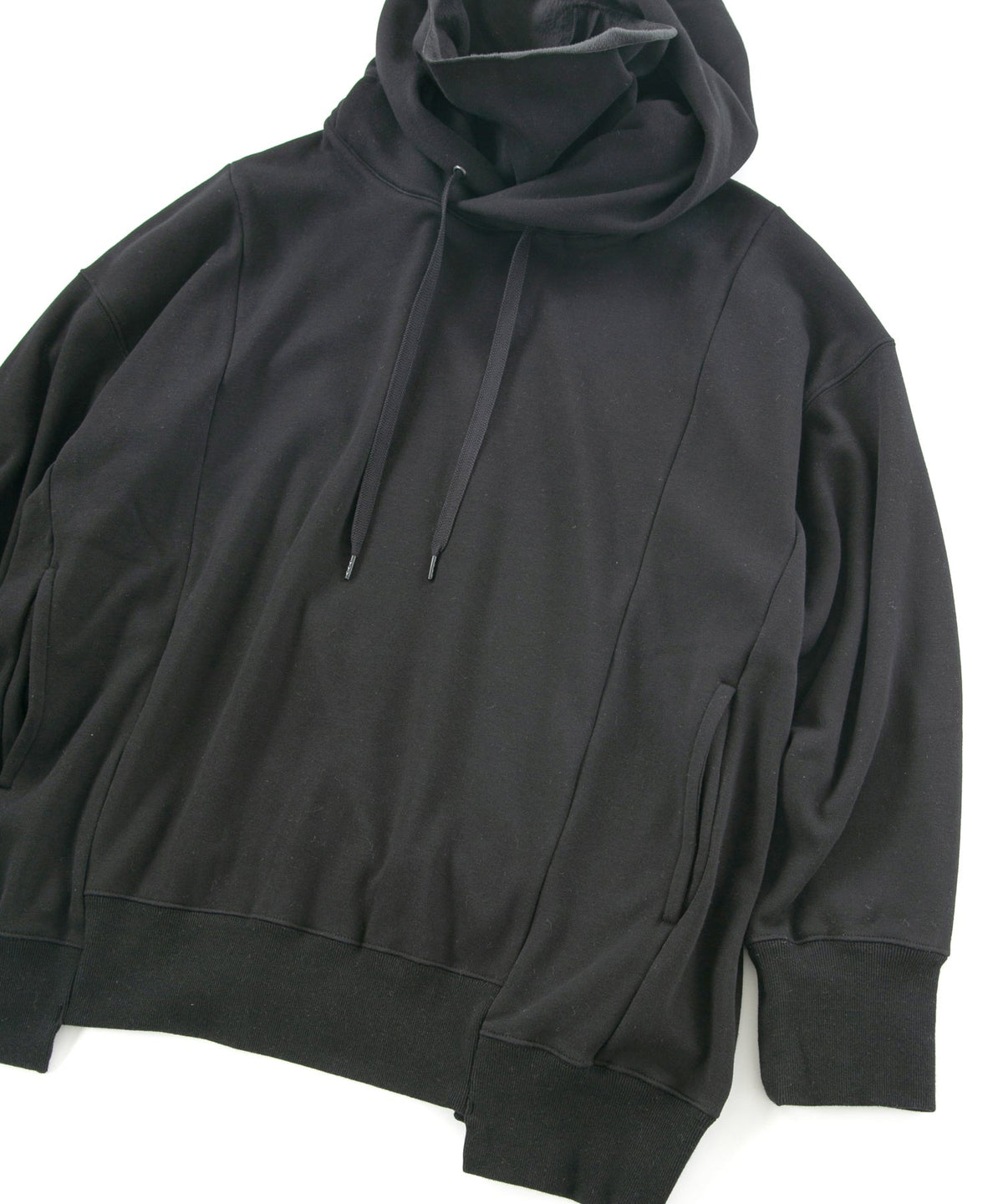 Stretch Cotton Polyester Knit Backside Velor finish High neck Hoodie - BLACK