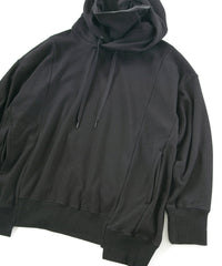 Stretch Cotton Polyester Knit Backside Velor finish High neck Hoodie - BLACK