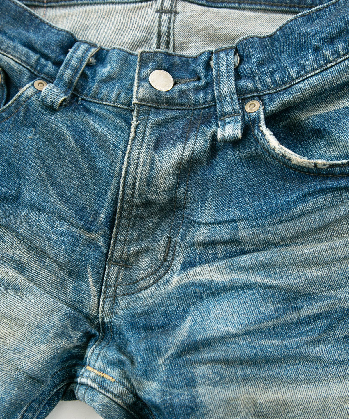 12.5oz Organic Cotton Stretch Denim Skinny Jeans HARD USED PROCESSING - INDIGO