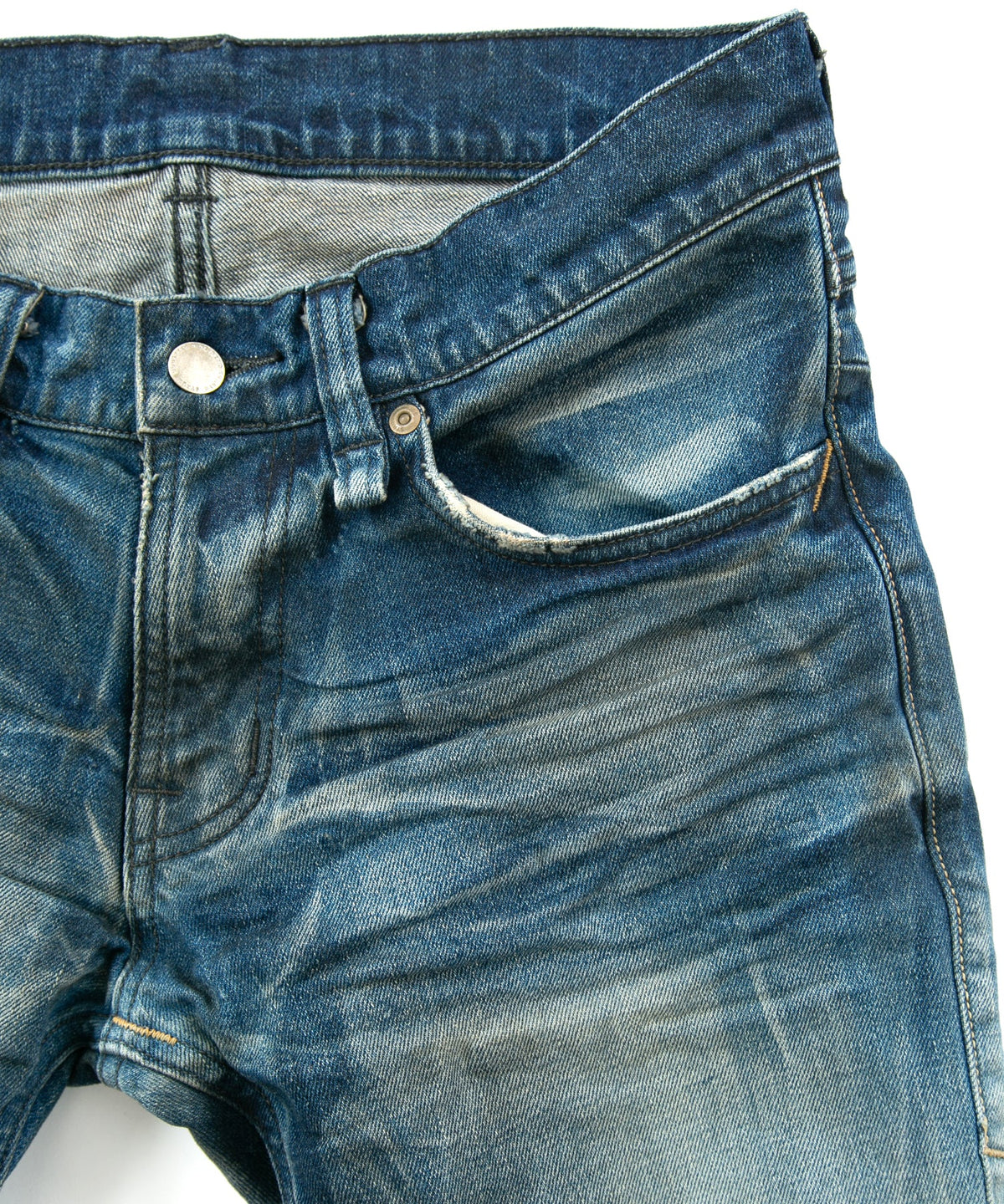 12.5oz Organic Cotton Stretch Denim Skinny Jeans HARD USED PROCESSING - INDIGO