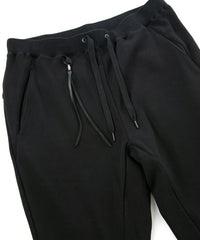 ストレッチコットンポリ ベロア加工ニット スエットパンツ - BLACK