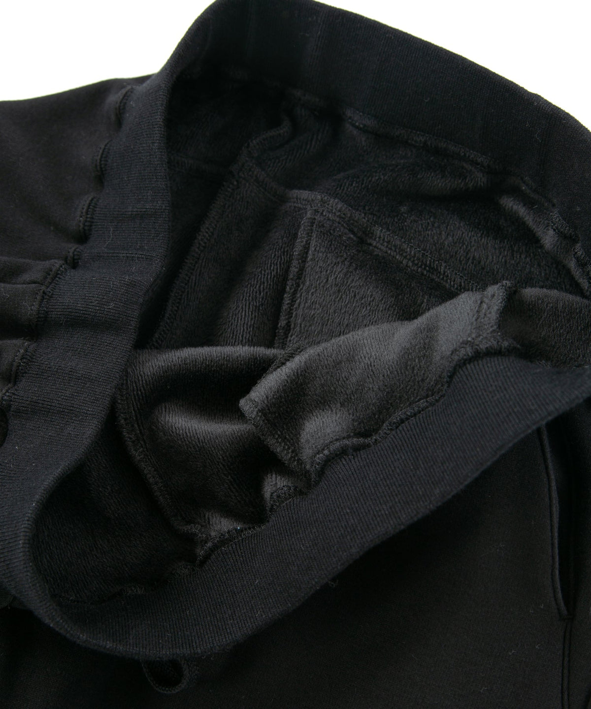 ストレッチコットンポリ ベロア加工ニット スエットパンツ - BLACK