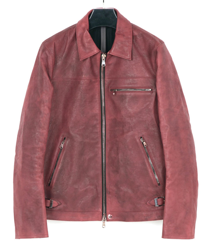 フルタンニン鞣し ジャパンカーフスキン Burning dyed - 燃焼製品染め FEVER シングルライダースジャケット - BURGUNDY