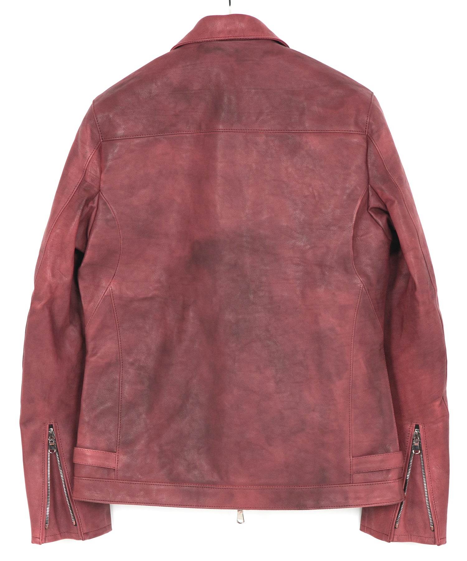 Load image into Gallery viewer, Japan Vegetable Full tanned Calf skin Garment Burning Dyed &quot;FEVER&quot; Single Riders - BURGUNDY