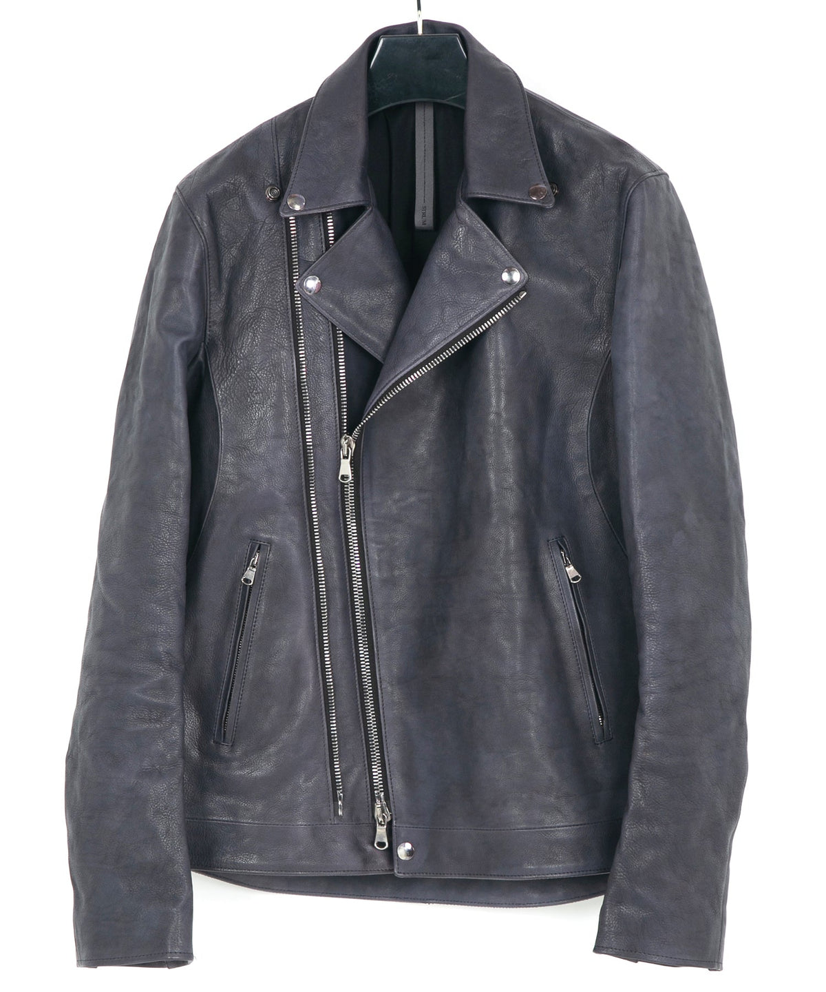 フルタンニン鞣し ジャパンカーフスキン Burning dyed - 燃焼製品染め RAVEN ダブルライダースジャケット - STONE PURPLE