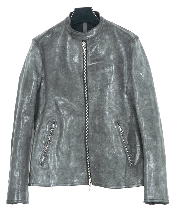 フルタンニン ピット鞣し シュリンク ホースハイド WAX仕上げ M・SLATER シングルライダースジャケット - WHITE