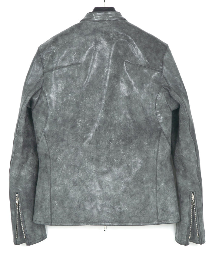 フルタンニン ピット鞣し シュリンク ホースハイド WAX仕上げ M・SLATER シングルライダースジャケット - WHITE