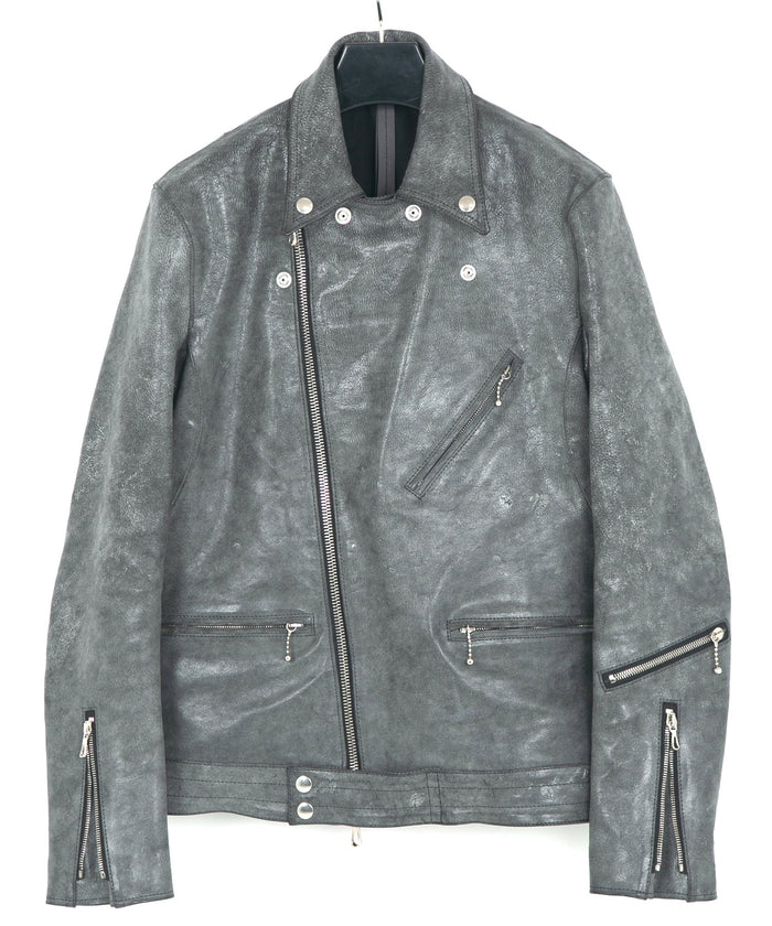 フルタンニン ピット鞣し シュリンク ホースハイド WAX仕上げ SPEEDER ダブルライダースジャケット - WHITE