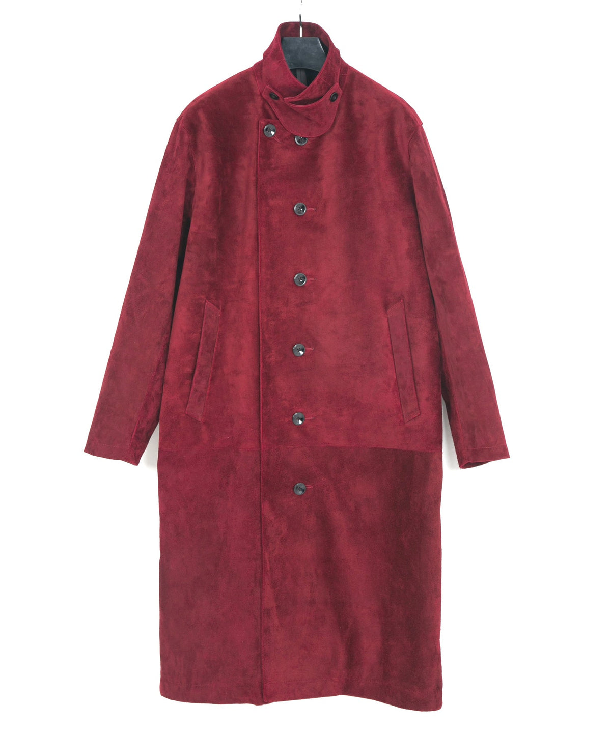 スエード ホースハイド "ROY" バイカーロングコート - BURGUNDY