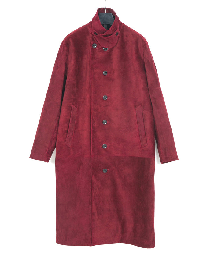 スエード ホースハイド "ROY" バイカーロングコート - BURGUNDY