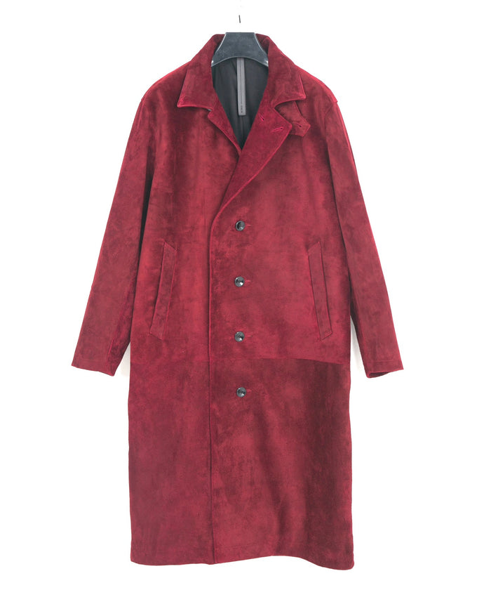 スエード ホースハイド "ROY" バイカーロングコート - BURGUNDY