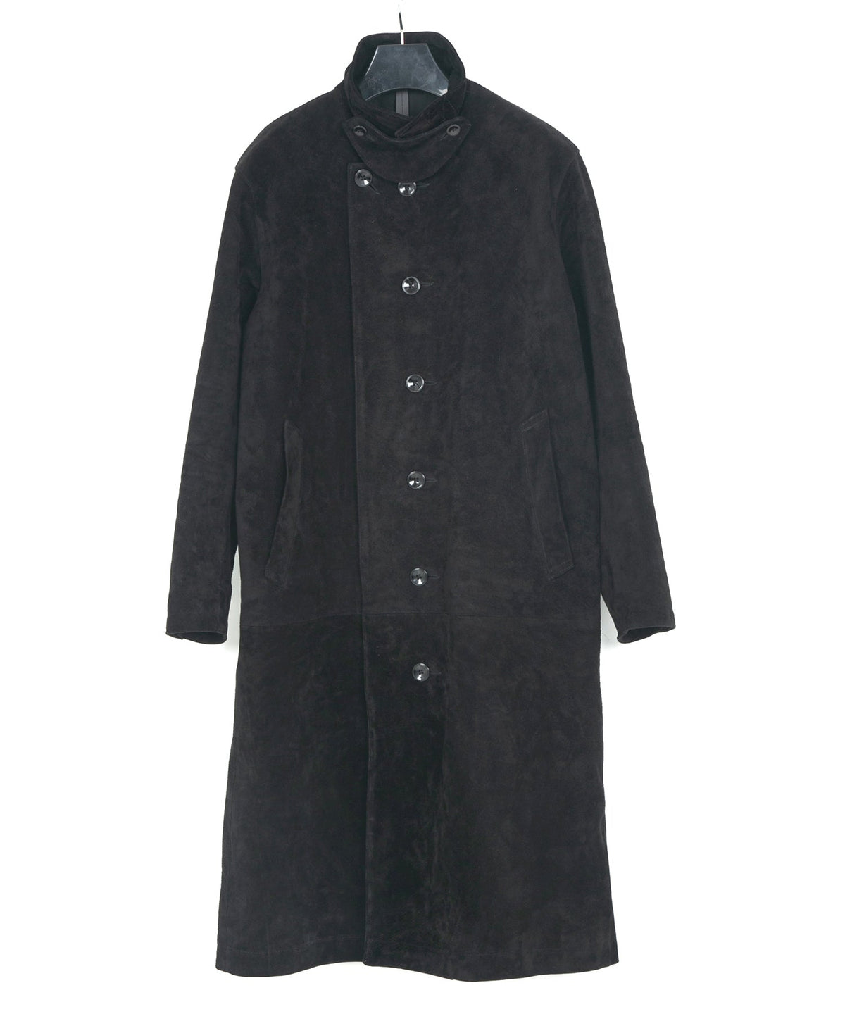 スエード ホースハイド "ROY" バイカーロングコート - BLACK