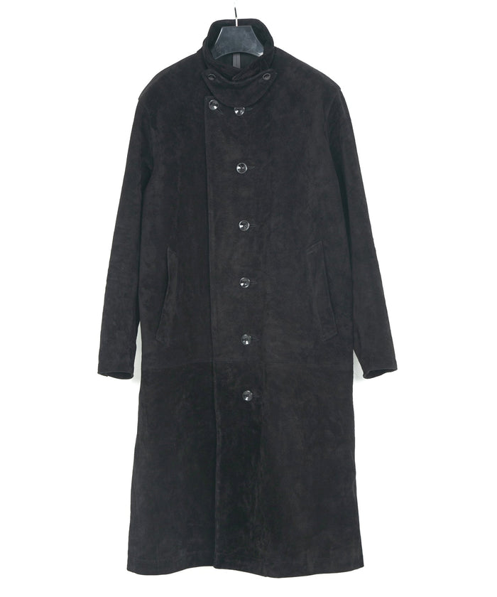 スエード ホースハイド "ROY" バイカーロングコート - BLACK