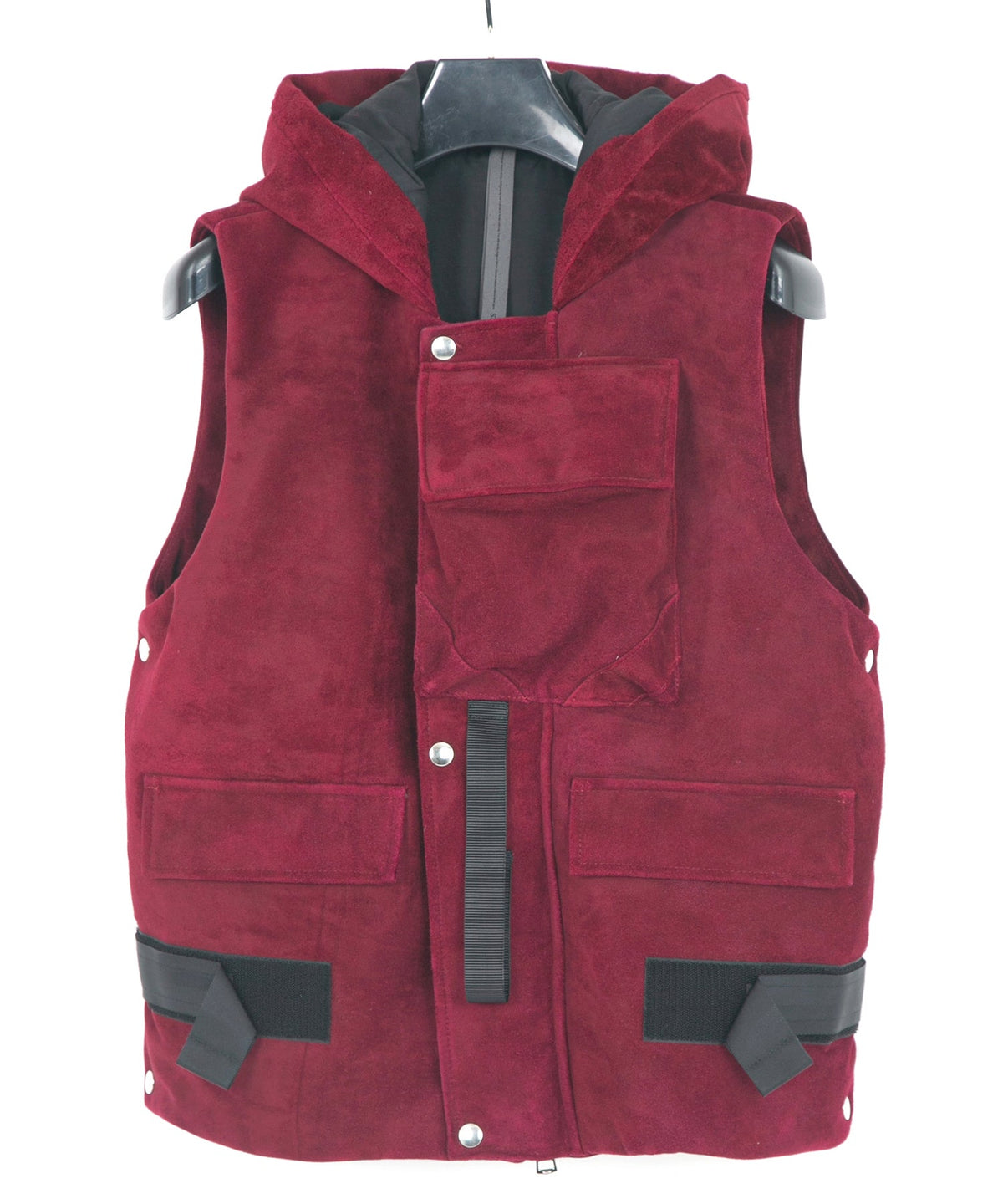 スエード ホースハイド "COOPER" フードダウンベスト - BURGUNDY