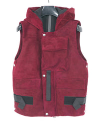 スエード ホースハイド "COOPER" フードダウンベスト - BURGUNDY